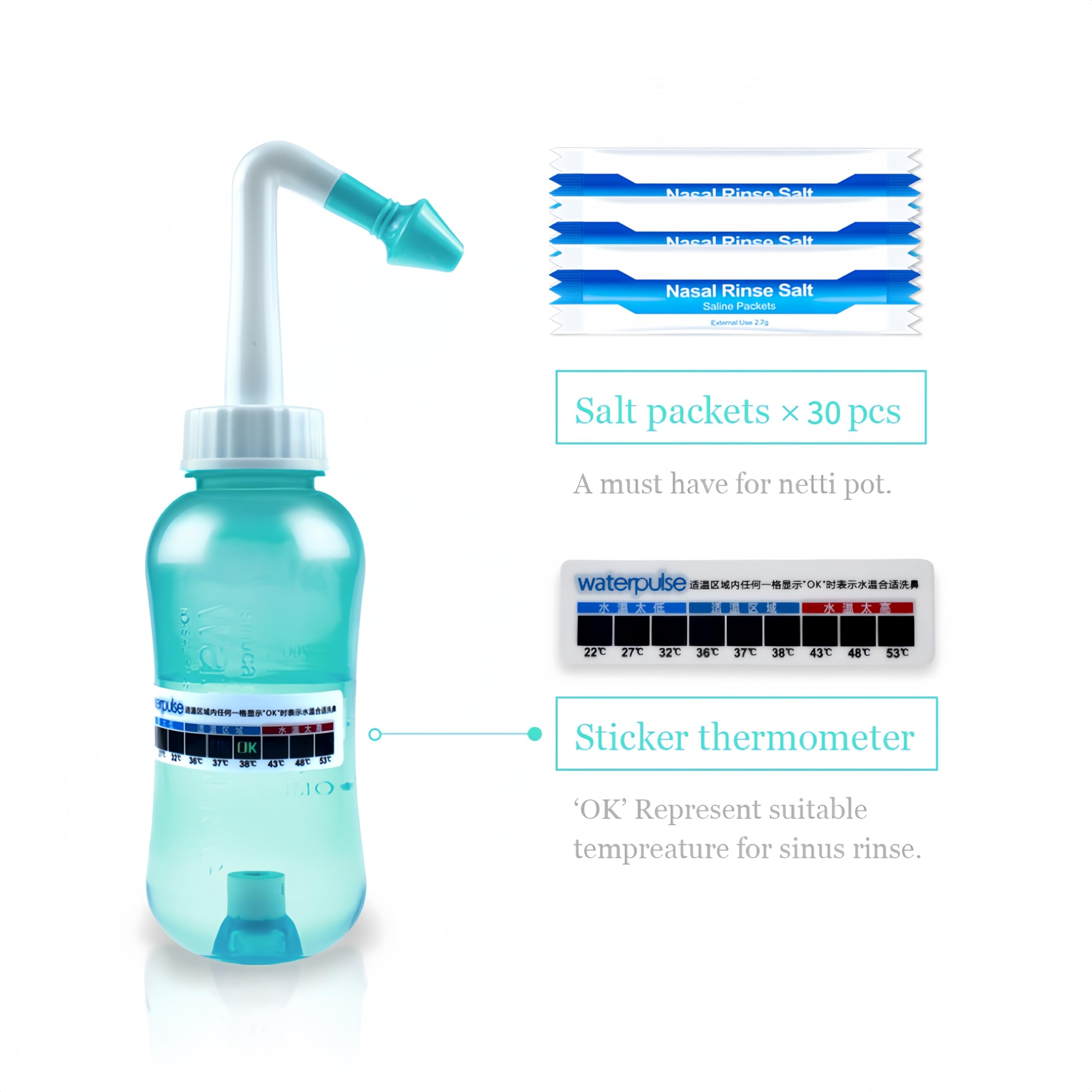 Waterpulse Neti Pot apto para adultos y niños, con dos accesorios