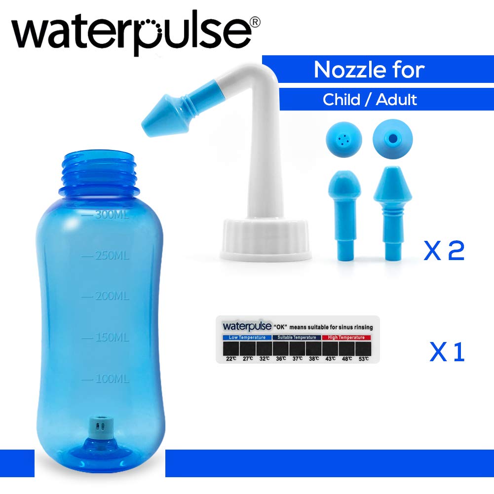 Waterpulse vaso de irrigación nasal detalle de la boquilla, flujo suave para irrigación nasal