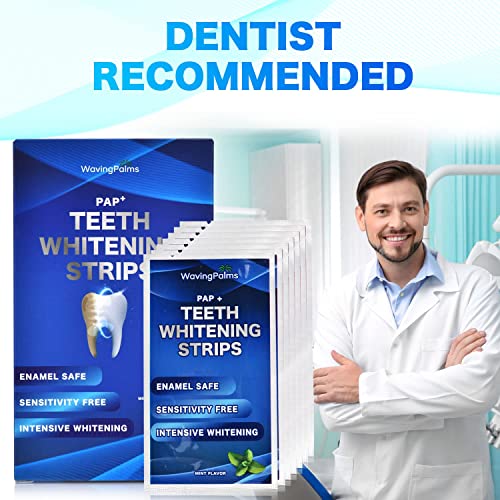 Aplicación fácil de tiras Waving Palms para blanqueado suave en dientes sensibles.