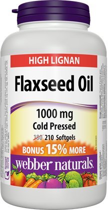 Webber Naturals aceite de lino prensado en frío, cápsulas blandas, posible aporte de ácidos grasos esenciales para la dieta