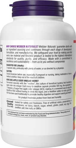 Webber Naturals ACV cápsulas con Madre para beneficios naturales.