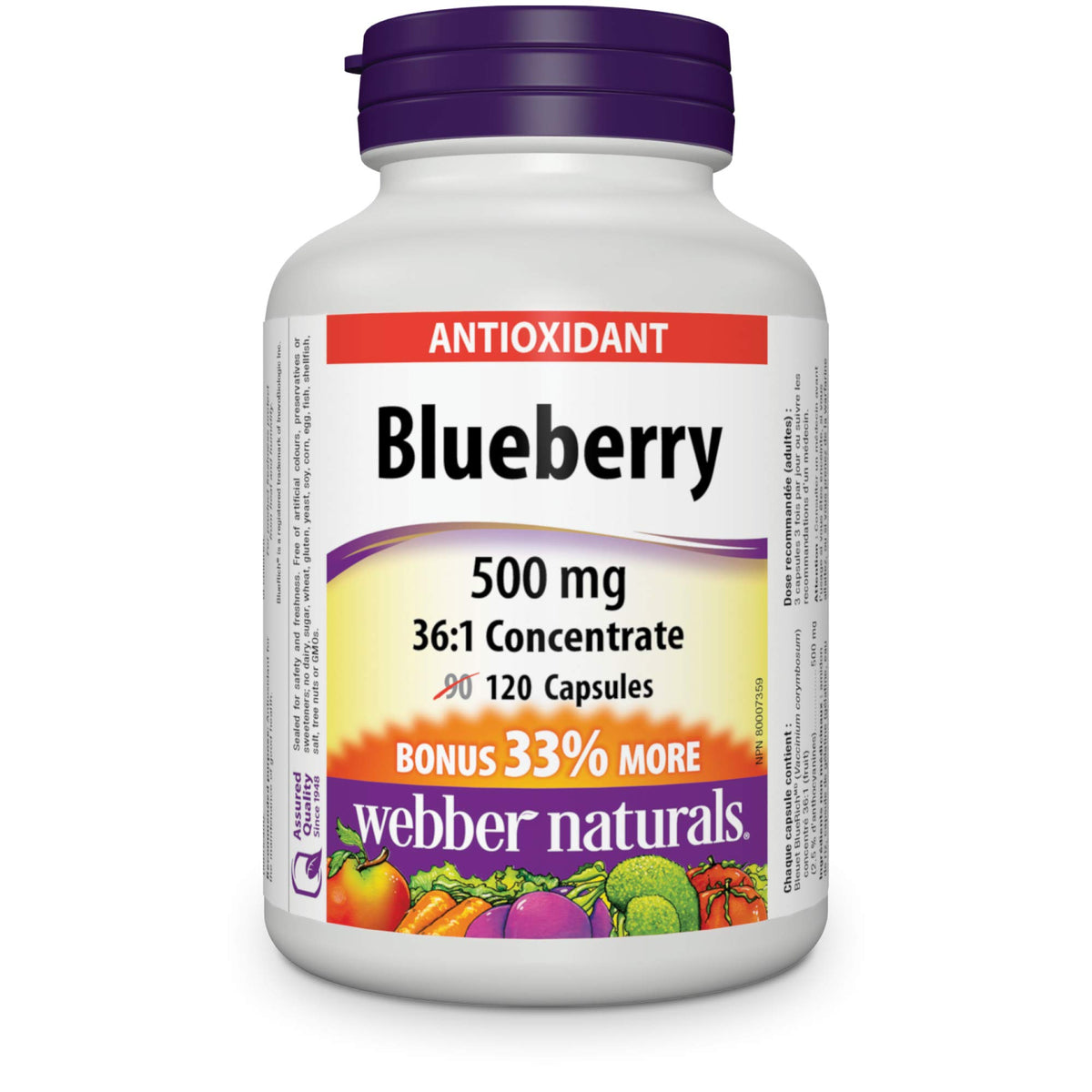 Webber Naturals Arándano 36:1, botella, cápsula de 500 mg para uso diario