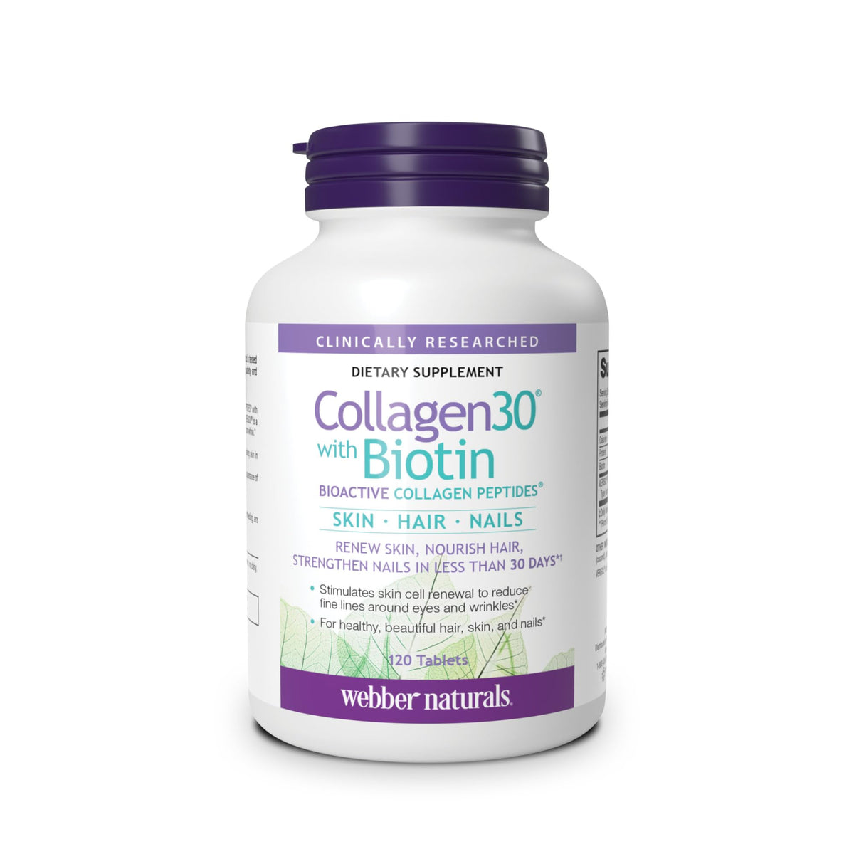 Webber Naturals Collagen30 tabletas envase: apoyo diario para piel sana.