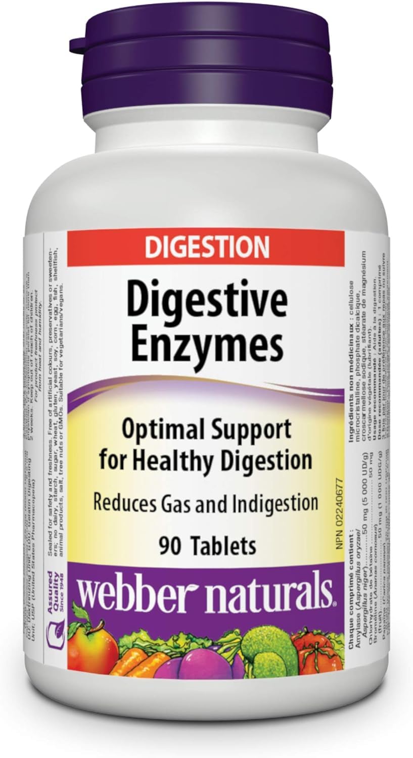 Webber Naturals Enzimas Digestivas, frente del envase, apoyo para la digestión diaria.