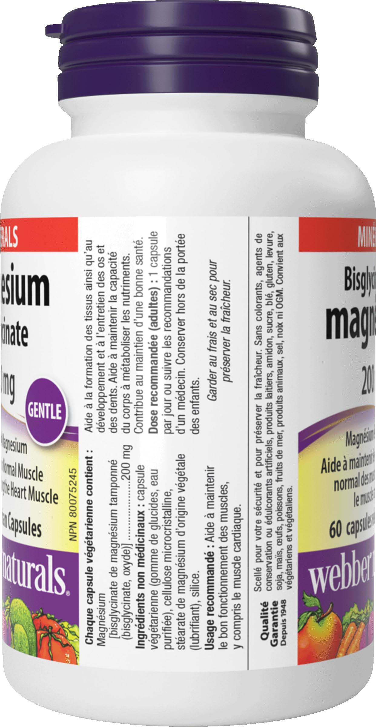Webber Naturals Magnesium Bisglycinato 200 mg: efecto calmante suave para una noche tranquila.