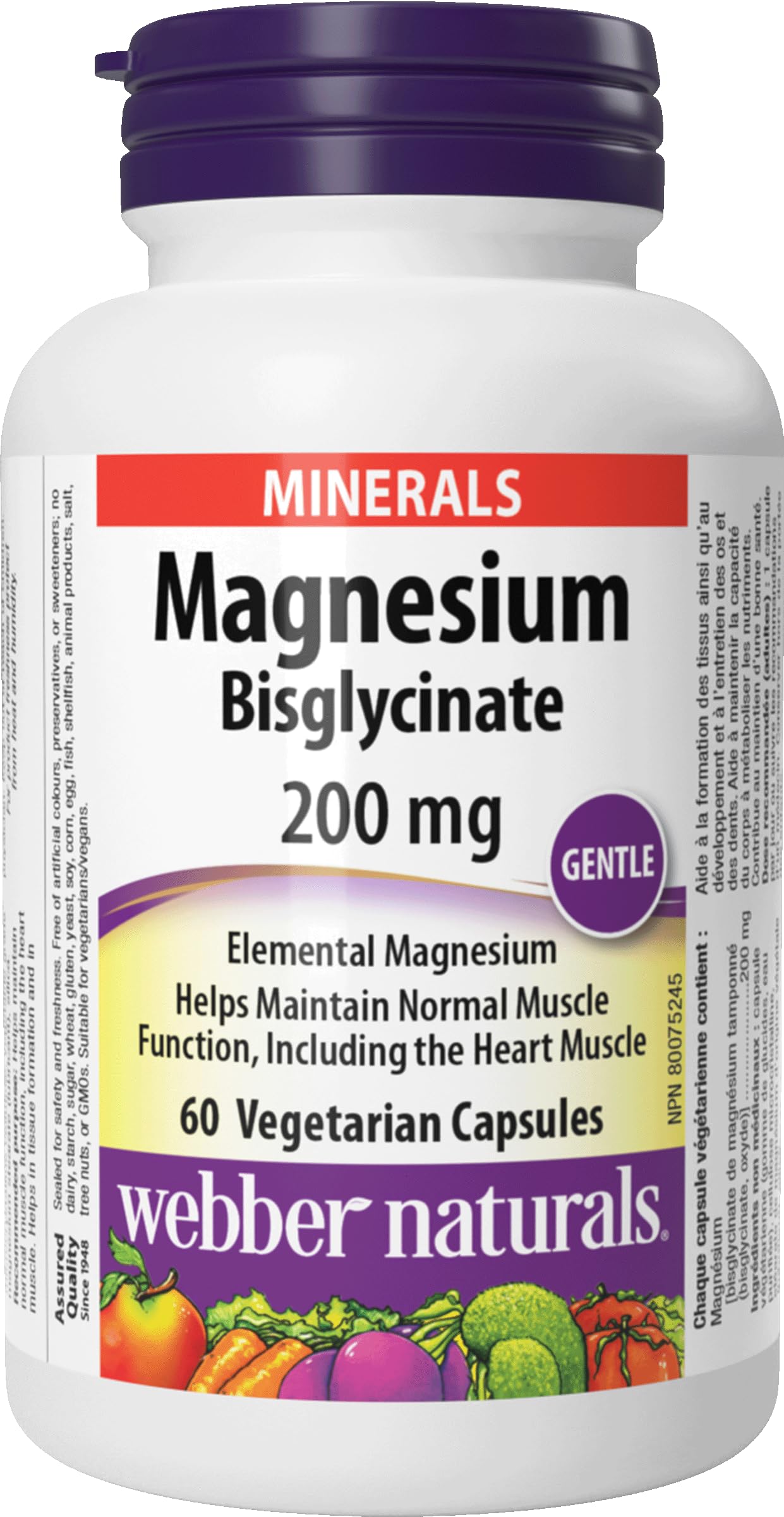 Webber Naturals Magnesium Bisglycinato 200 mg: cápsula diaria para apoyo general y absorción eficiente.