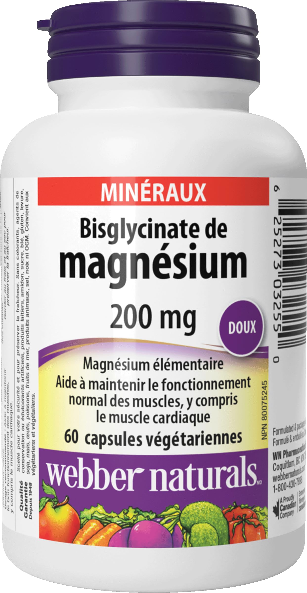 Webber Naturals Magnesium Bisglycinato 200 mg: equilibrio muscular para un día activo.