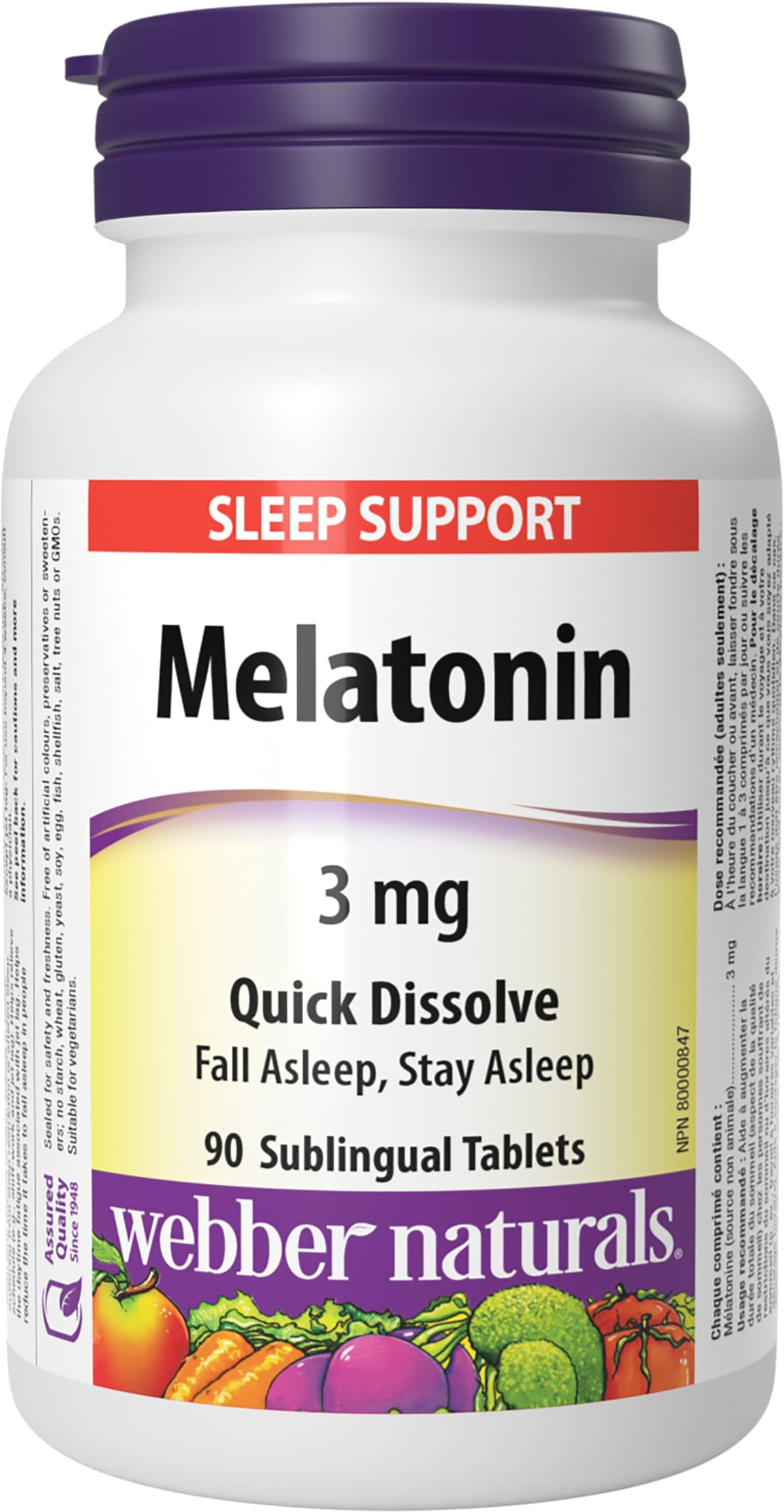 Webber Naturals Melatonina 3 mg tableta sublingual mentolada: inicio de sueño más rápido.