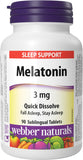 Webber Naturals Melatonina 3 mg tableta sublingual mentolada: inicio de sueño más rápido.