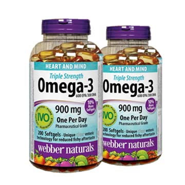 Webber Naturals Omega-3 900 mg, botella de cápsulas suaves para uso diario