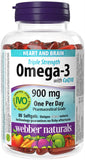 Webber Naturals Omega3 CoQ10 cápsulas, botella, apoyo a la salud cardíaca.