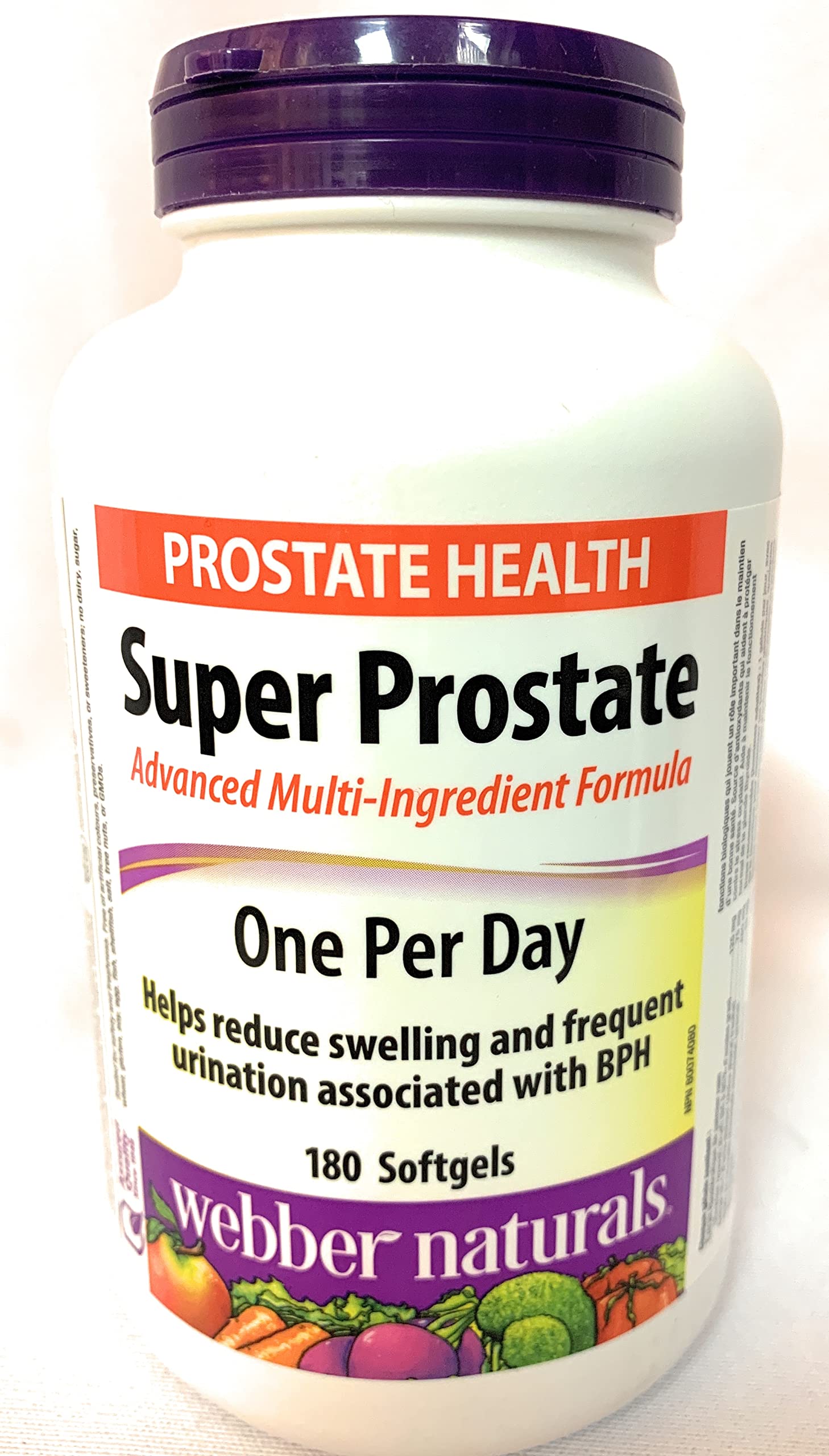 Webber Naturals Super Prostate: cápsulas blandas en frasco para apoyo diario prostático.