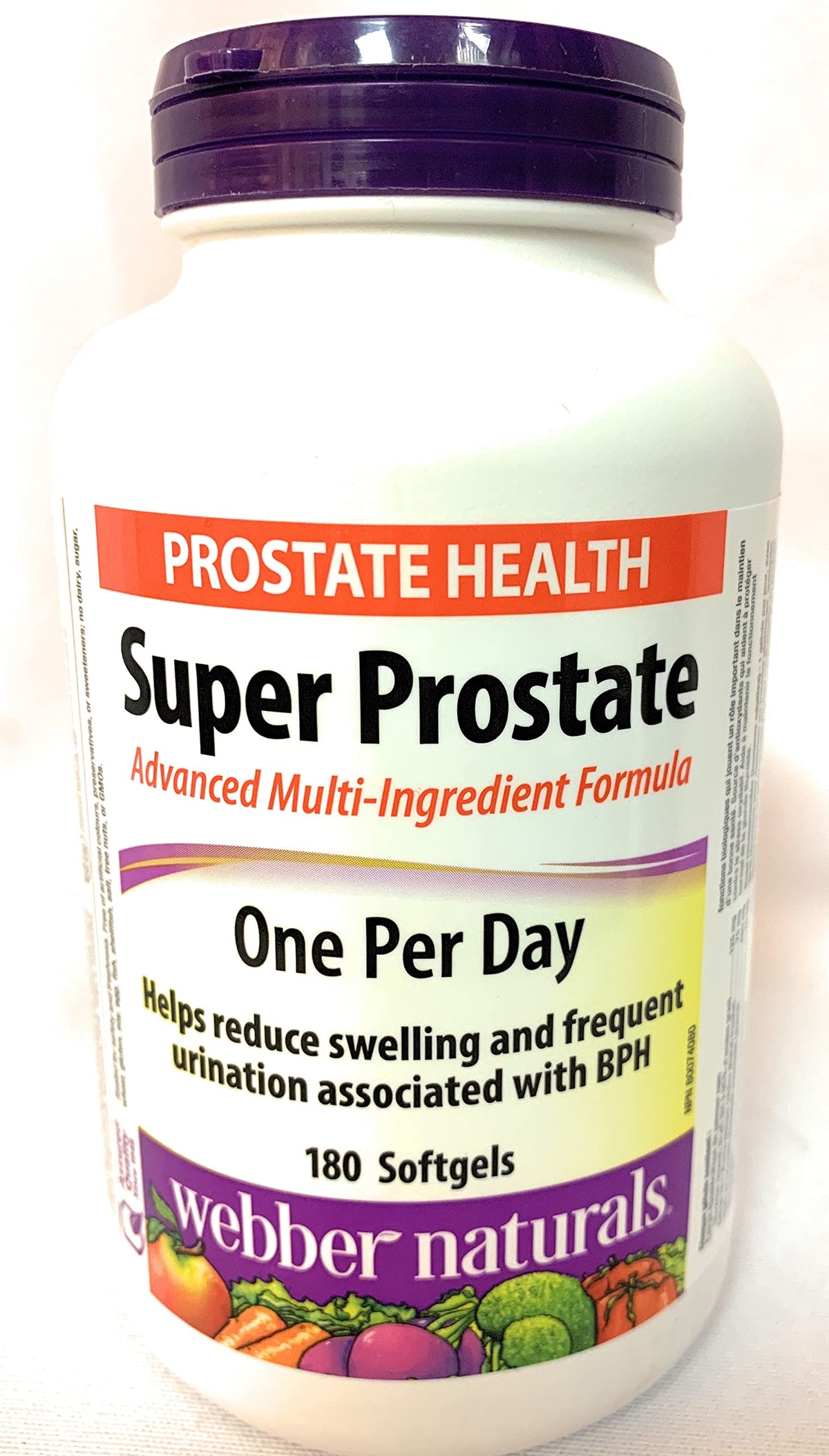 Webber Naturals Super Prostate: cápsulas blandas en frasco para apoyo diario prostático.