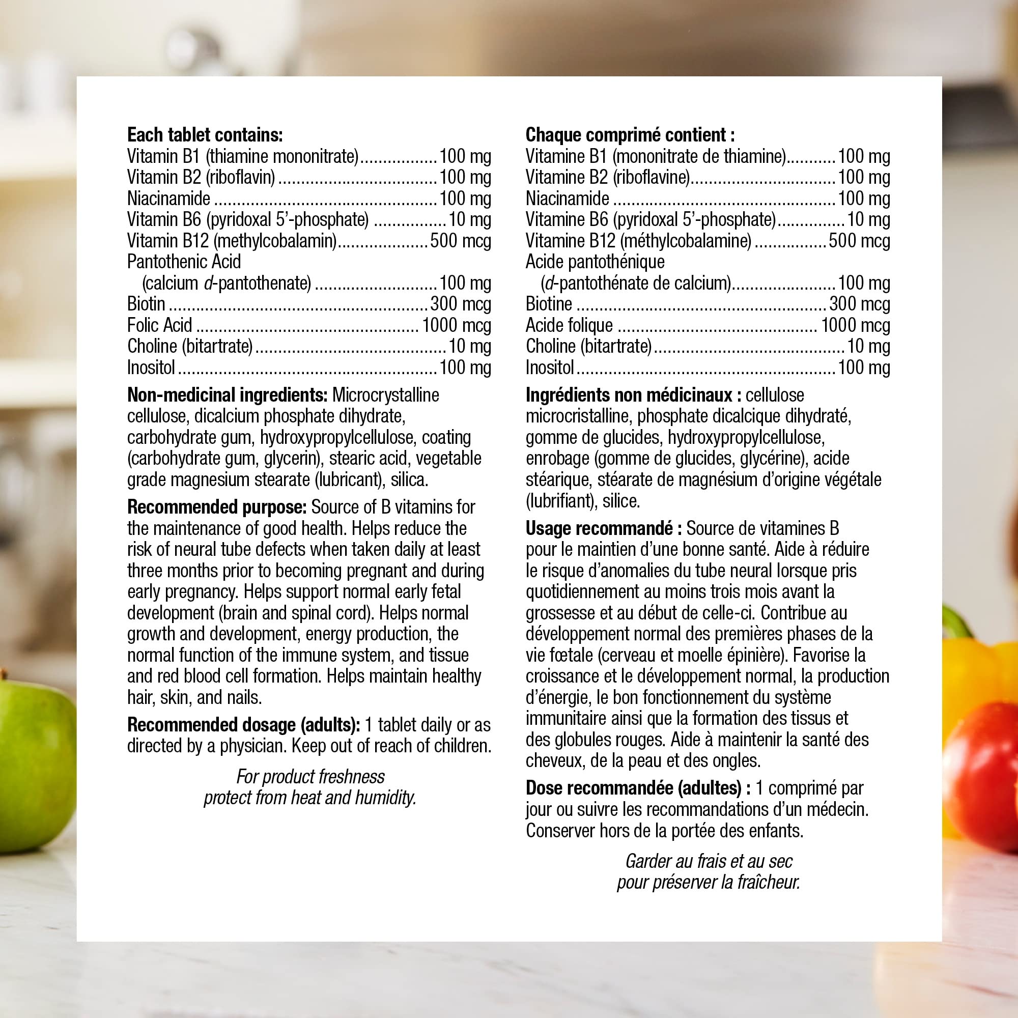 Webber Naturals Vitamin B100 Complex, etiqueta con ingredientes clave