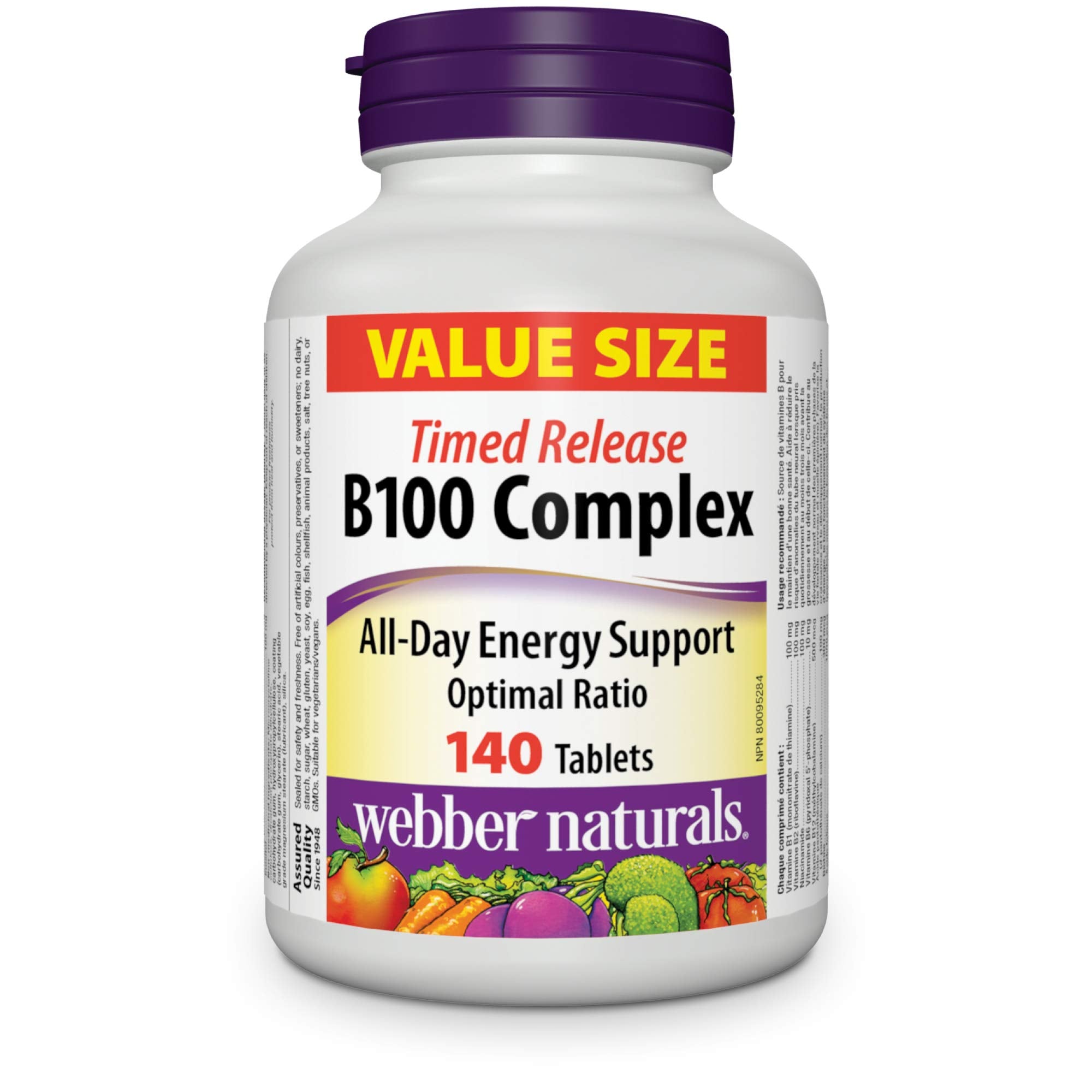 Webber Naturals Vitamin B100 Complex, liberación sostenida en tabletas para energía diaria
