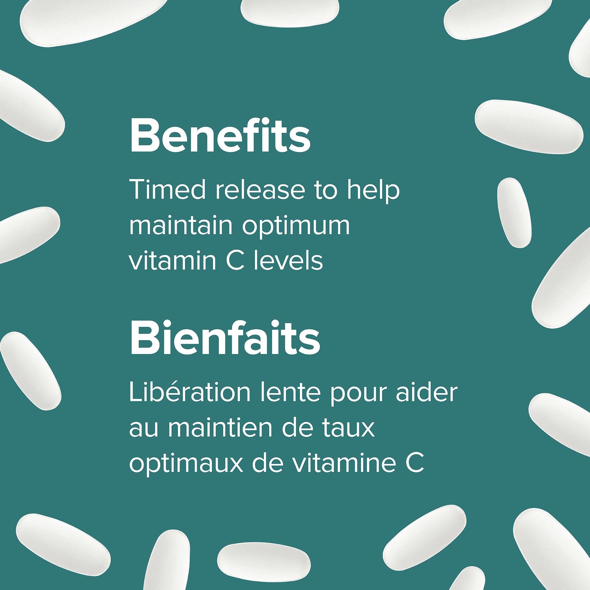 Webber Naturals Vitamina C liberación programada 1000 mg, etiqueta informativa, beneficios potenciales.