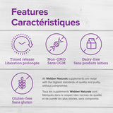 Webber Naturals Vitamina C liberación programada 1000 mg, primer plano de etiqueta.