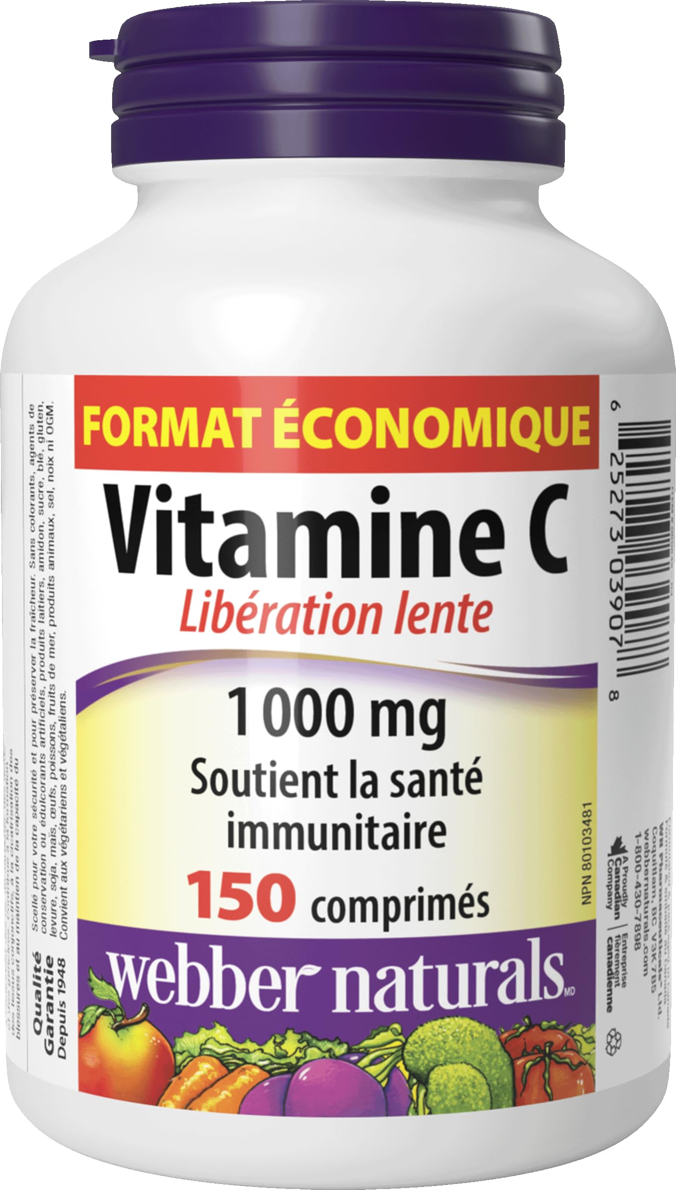 Webber Naturals Vitamina C liberación programada 1000 mg, tabletas, dosis diaria cómoda.