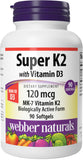 Webber Naturals Vitamina K2 MK-7 120 mcg con D3, cápsulas suaves para huesos fuertes.
