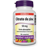 Webber Naturals Zinc Citrate 50 mg, botella dorso, etiqueta y datos