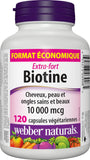 Webber Naturals Biotina 10,000 mcg en cápsulas para energía y metabolismo.