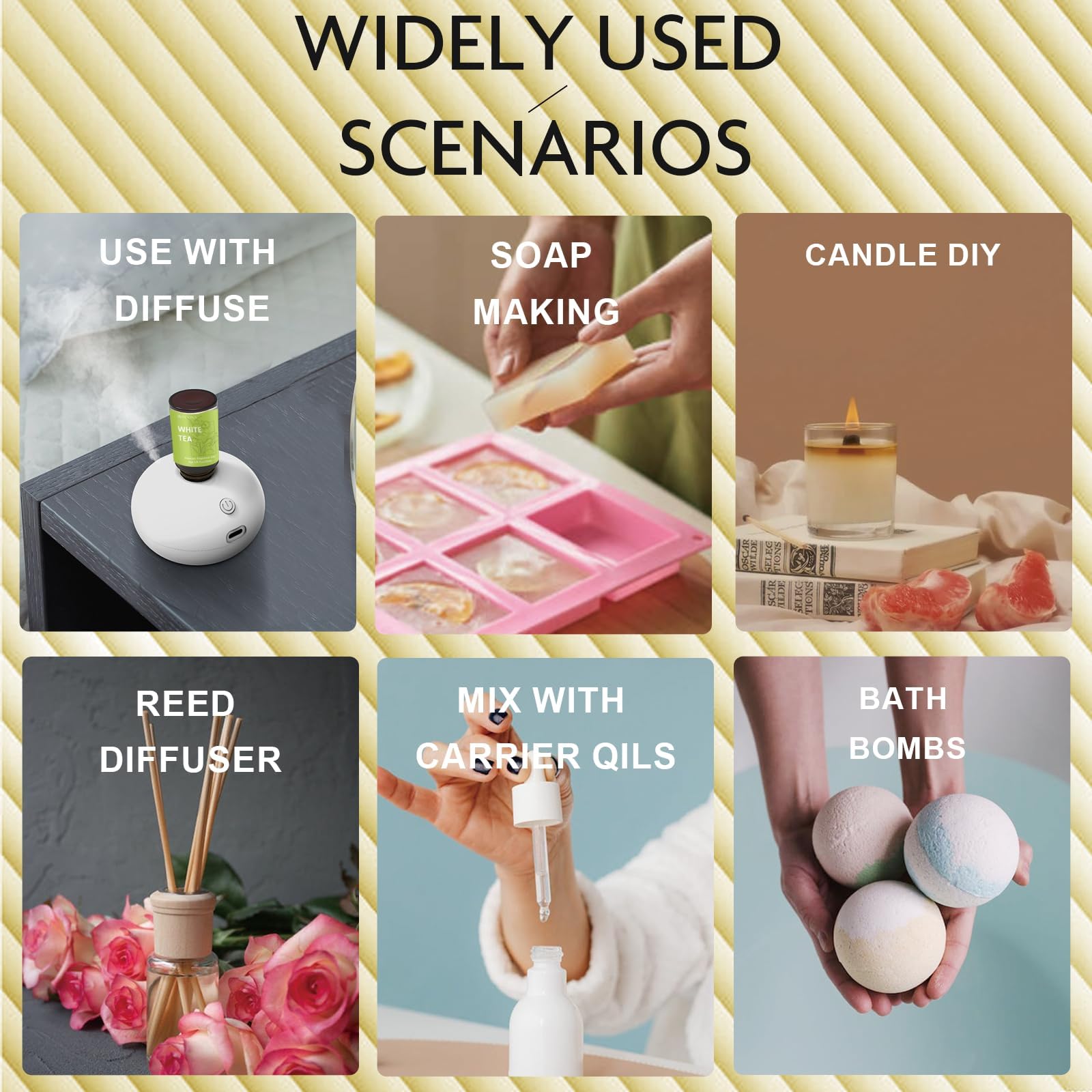 Wecona aceites esenciales para proyectos DIY como velas y jabones.
