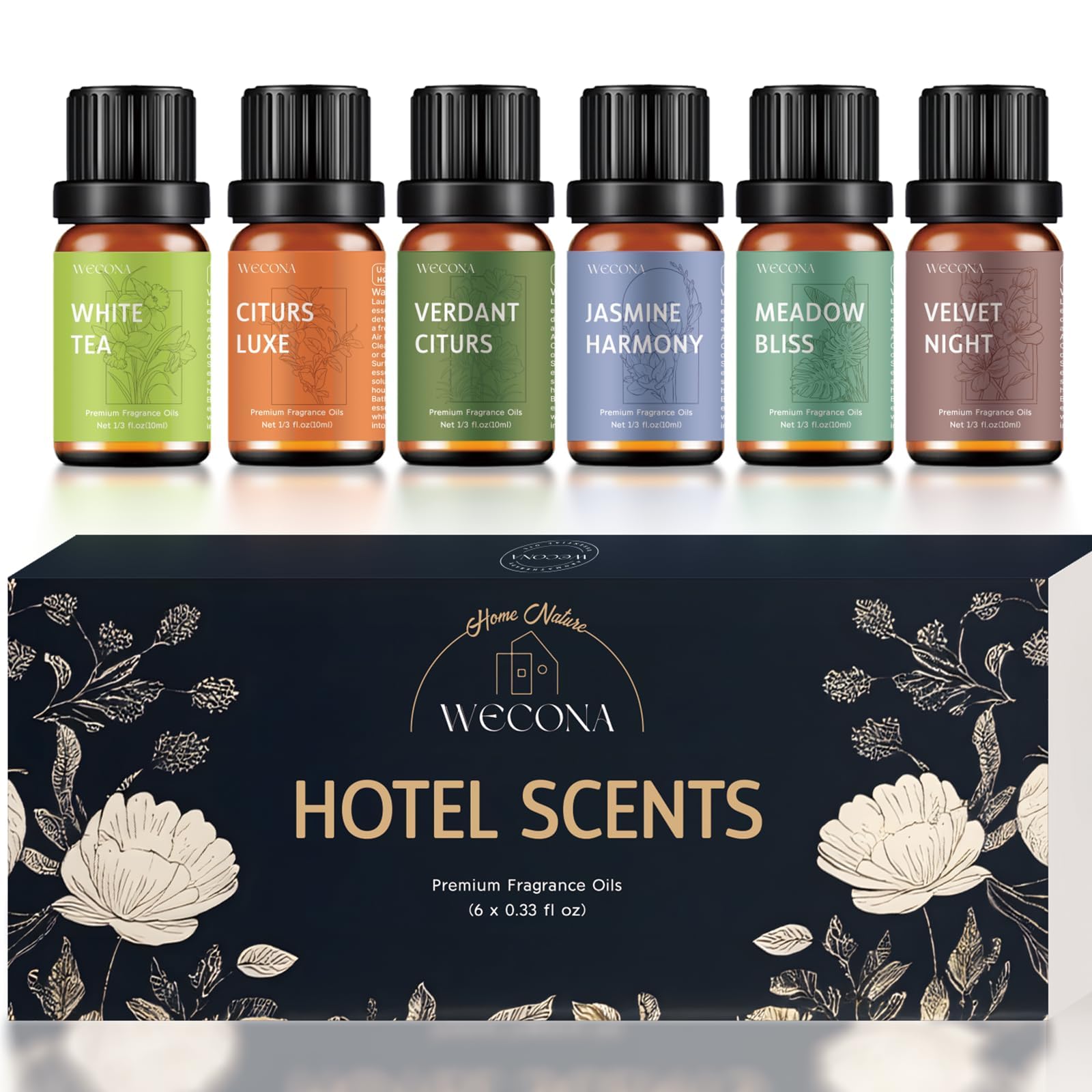 Wecona coleccion fragancias para difusor con empaque premium.