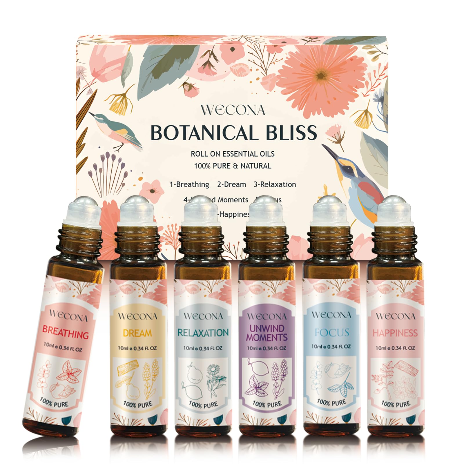 Wecona set de aceites esenciales con rollos para relajación diaria en cualquier lugar.