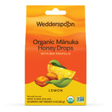 Pastillas Wedderspoon Drops de miel Manuka con limón, suavizan la garganta naturalmente.