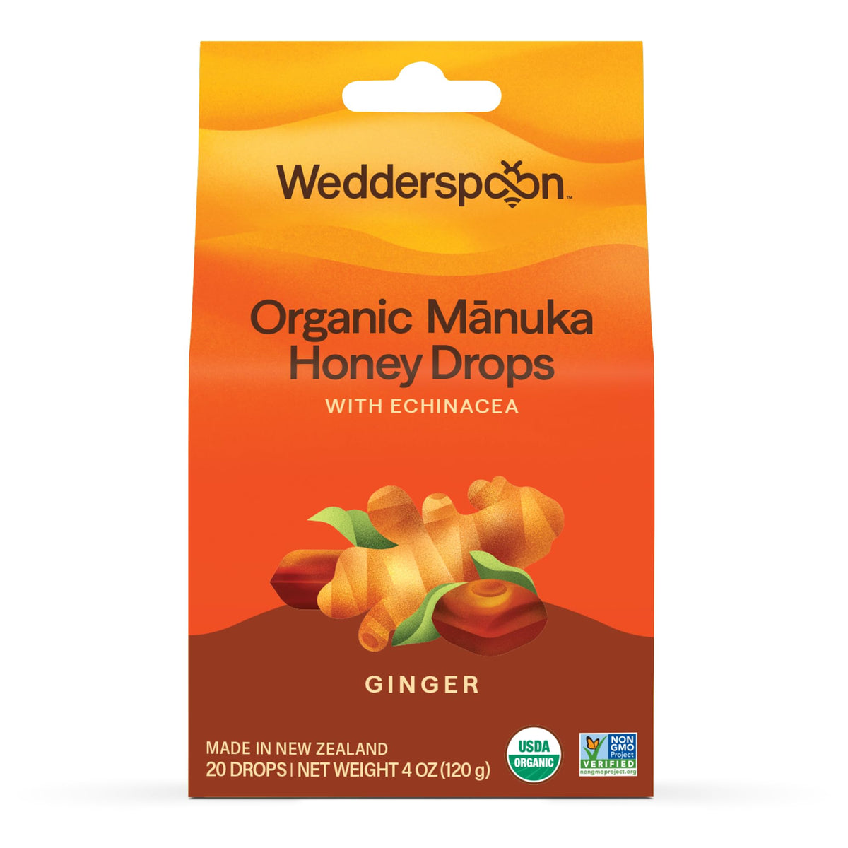 Gotas de Wedderspoon Manuka orgánico en envase, dosis portátil para momentos de malestar