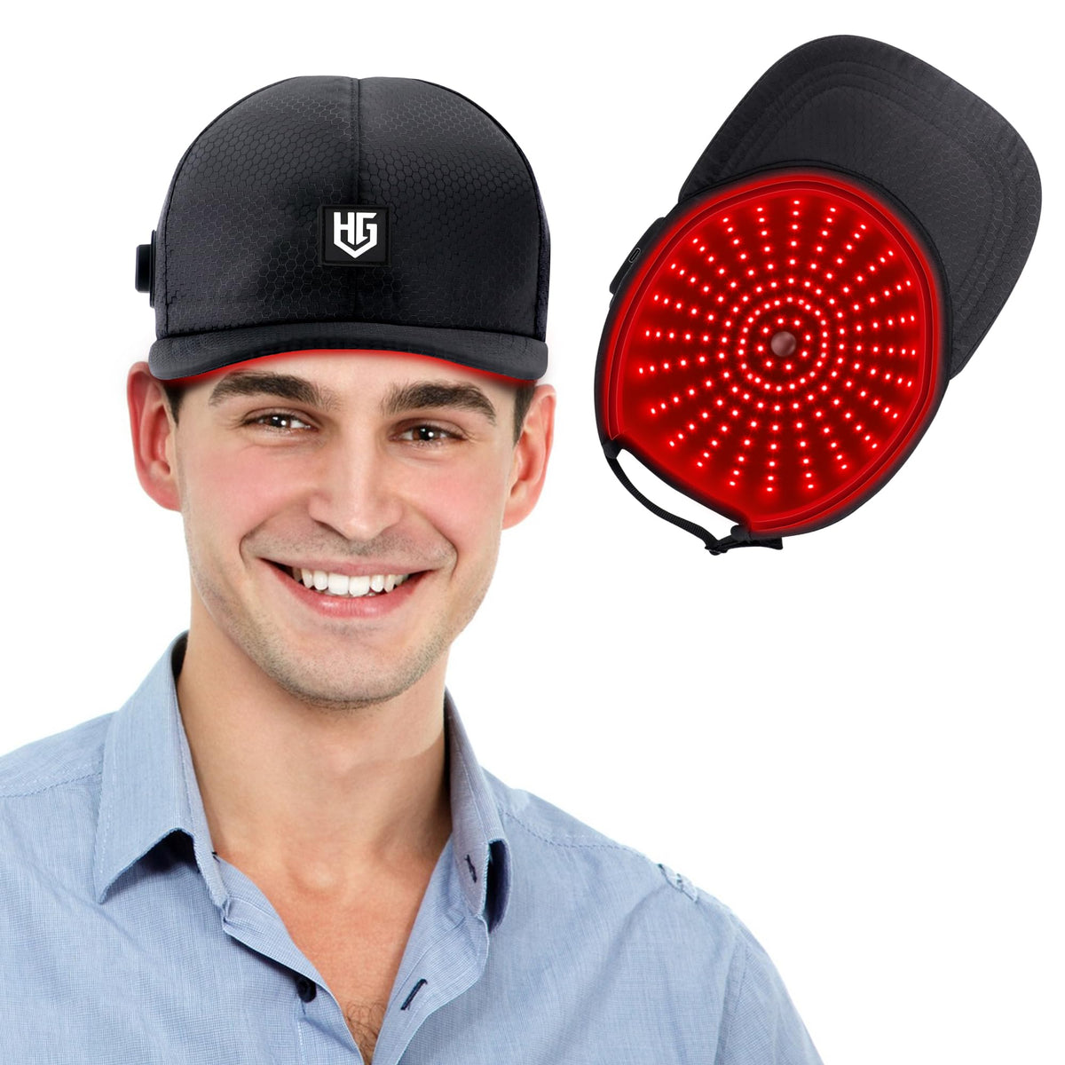 Gorro WEETALL de luz roja en uso diario para cuidado capilar en casa