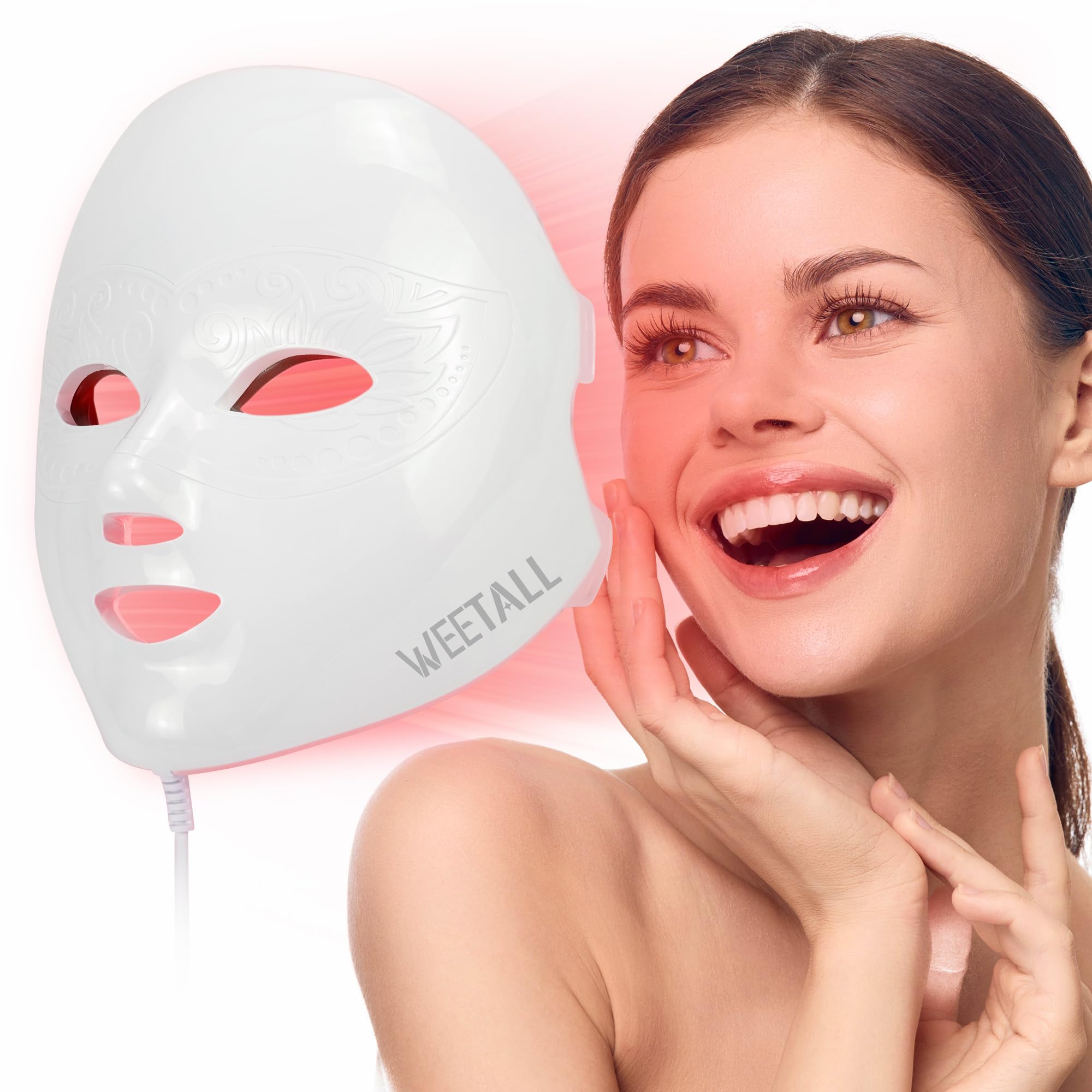 La máscara WEETALL LED 8 colores para rostro ofrece mejora potencial de textura y tono.
