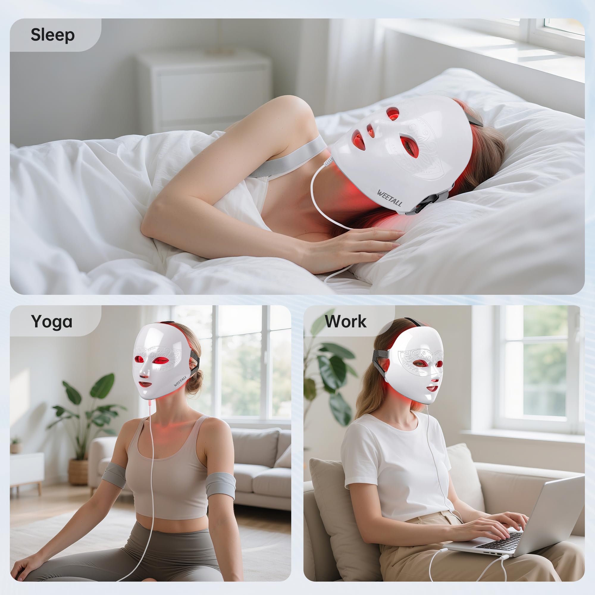 La WEETALL máscara LED facilita cuidado facial diario en casa para el rostro.