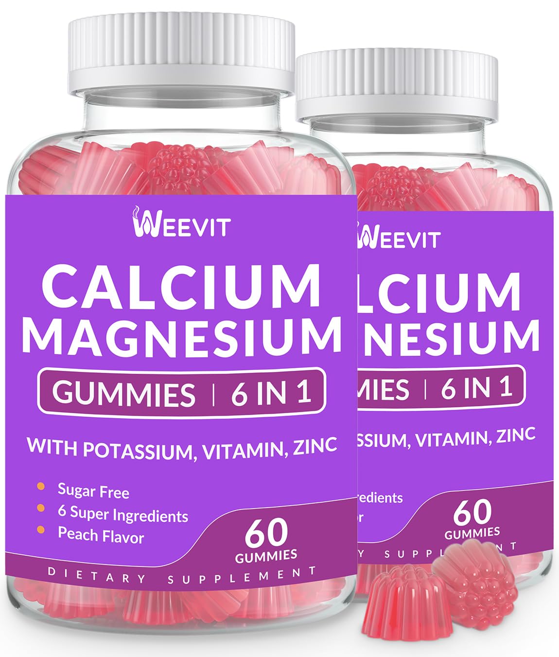 Weevit gominolas calcio sin azúcar, envase colorido para huesos fuertes
