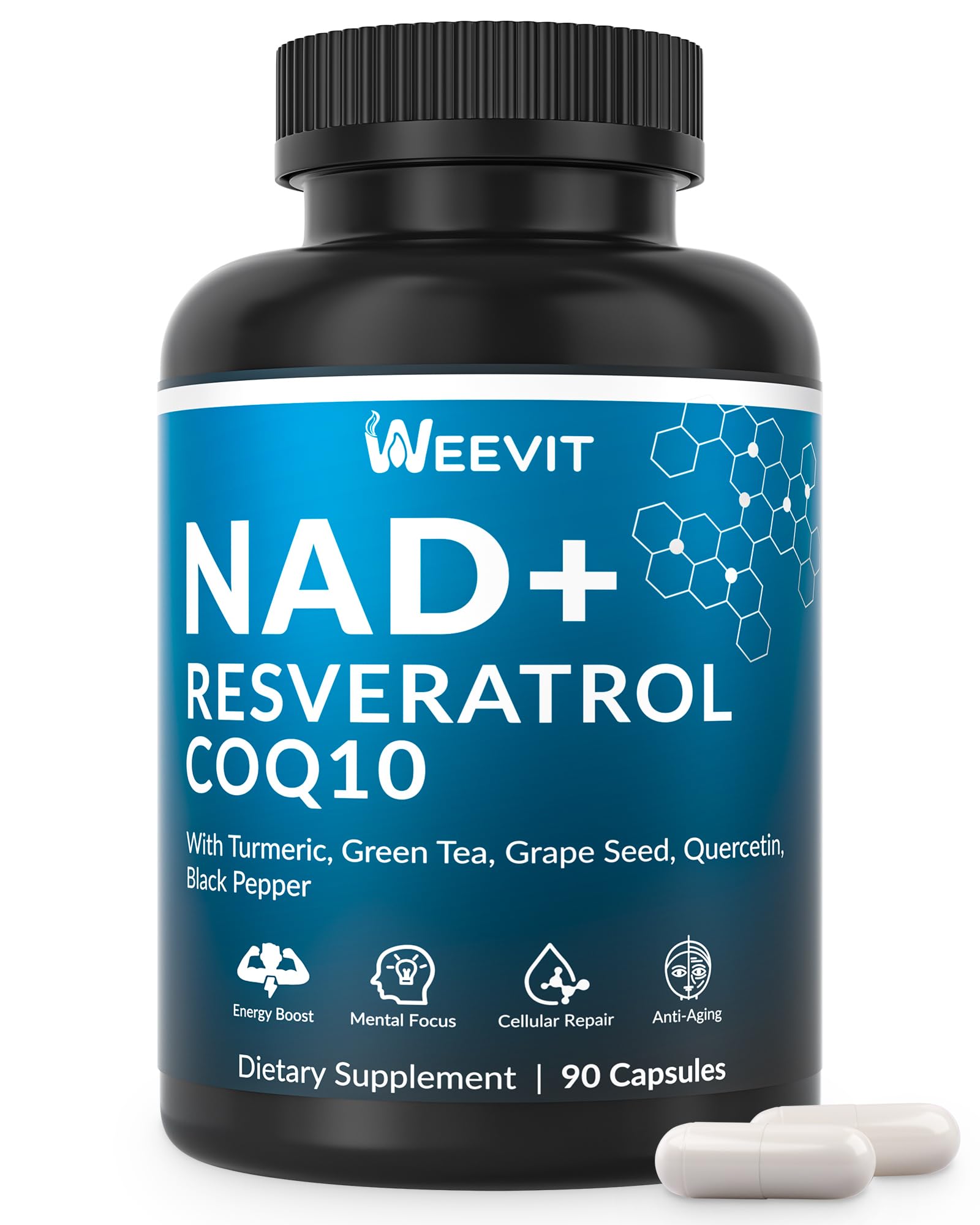 WEEVIT NAD+ en botella frontal: energía diaria y claridad mental.