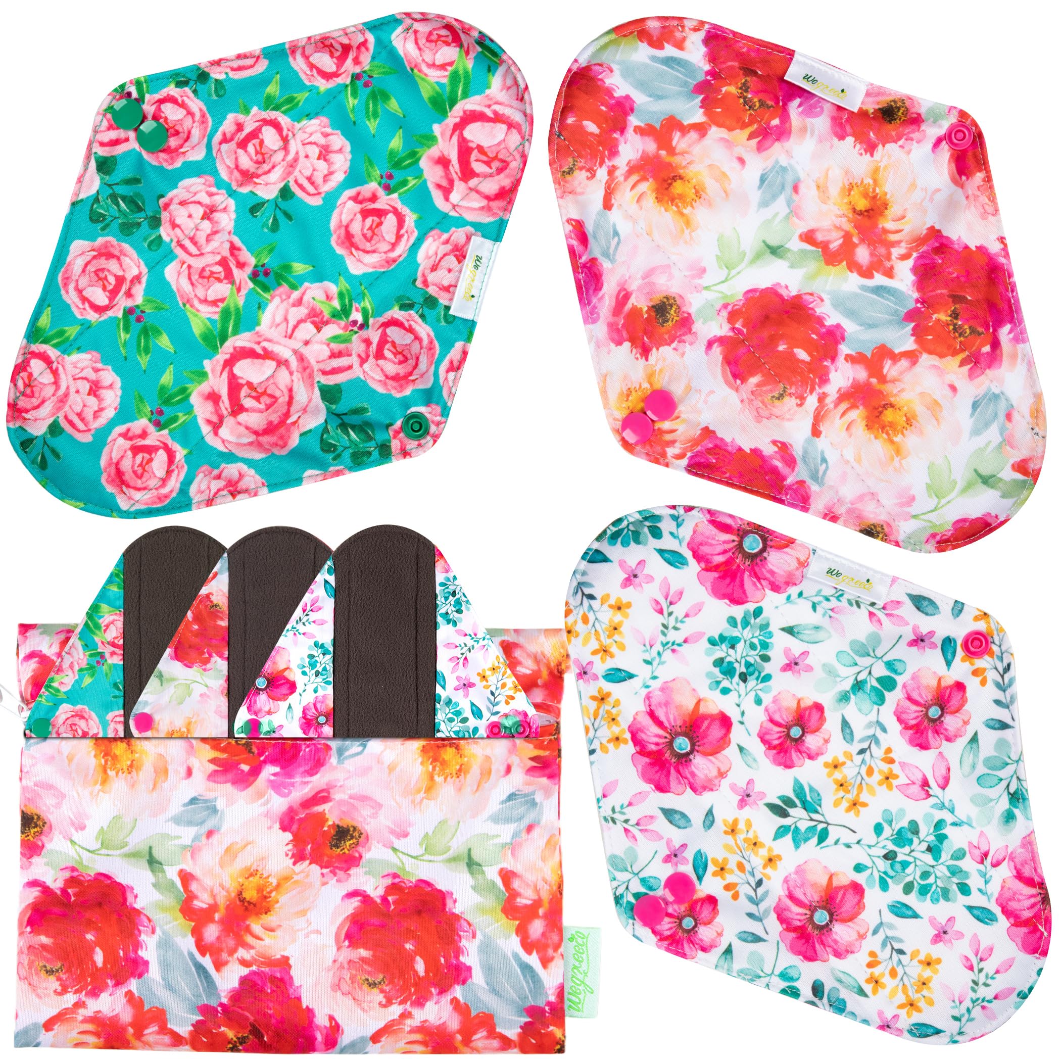 Toalla menstrual Wegreeco lavable de 8 pulgadas, estampado Peonyony, ideal para uso diario