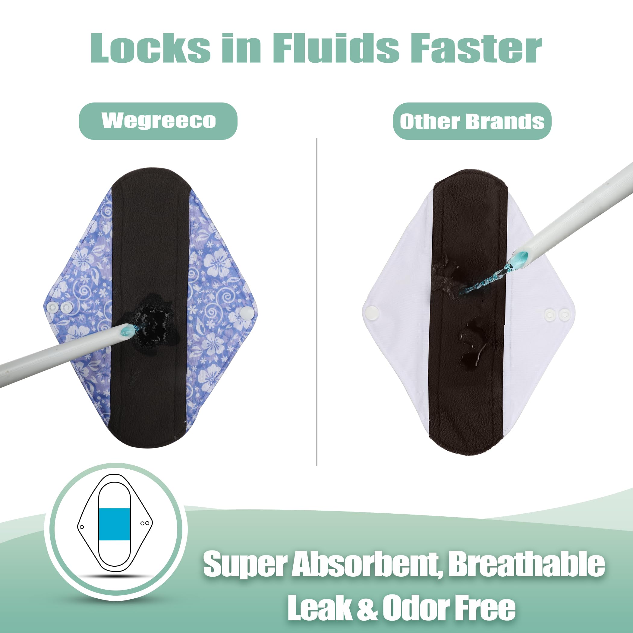 wegreeco almohadillas reutilizables, flor-en-pleno-florecimiento-pequena, cierre seguro con dos broches