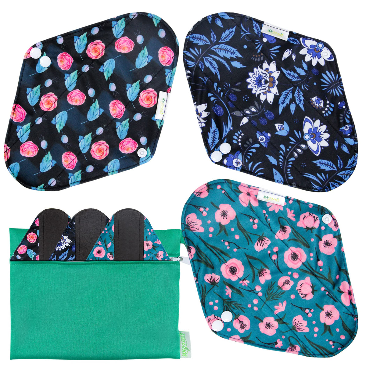 Wegreeco compresas reutilizables exterior estampado para uso diario y protección reutilizable.