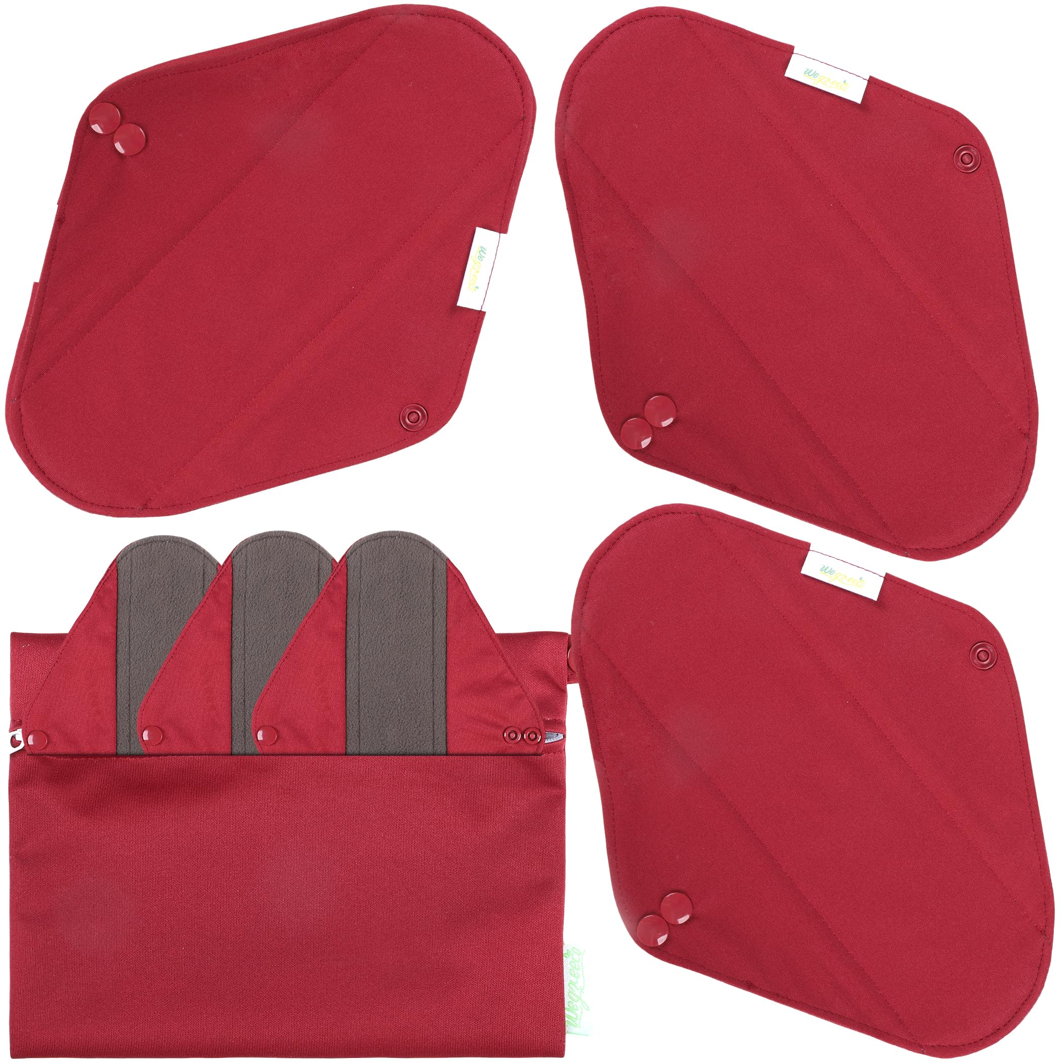 wegreeco compresas tela mediana burdeos, exterior impermeable, ideal para flujo medio.