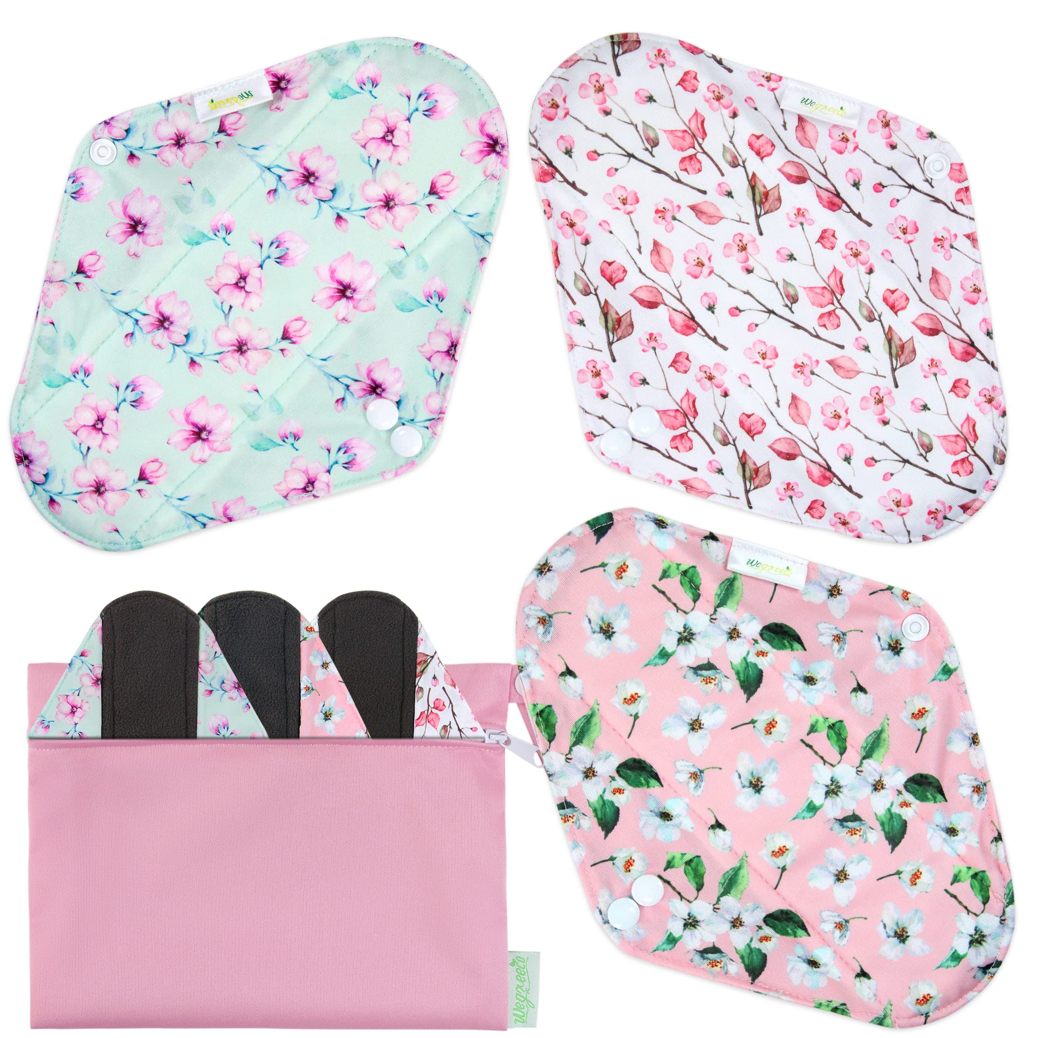 wegreeco compresas de tela tamaño l con estampado de cerezos, comodidad para días activos.