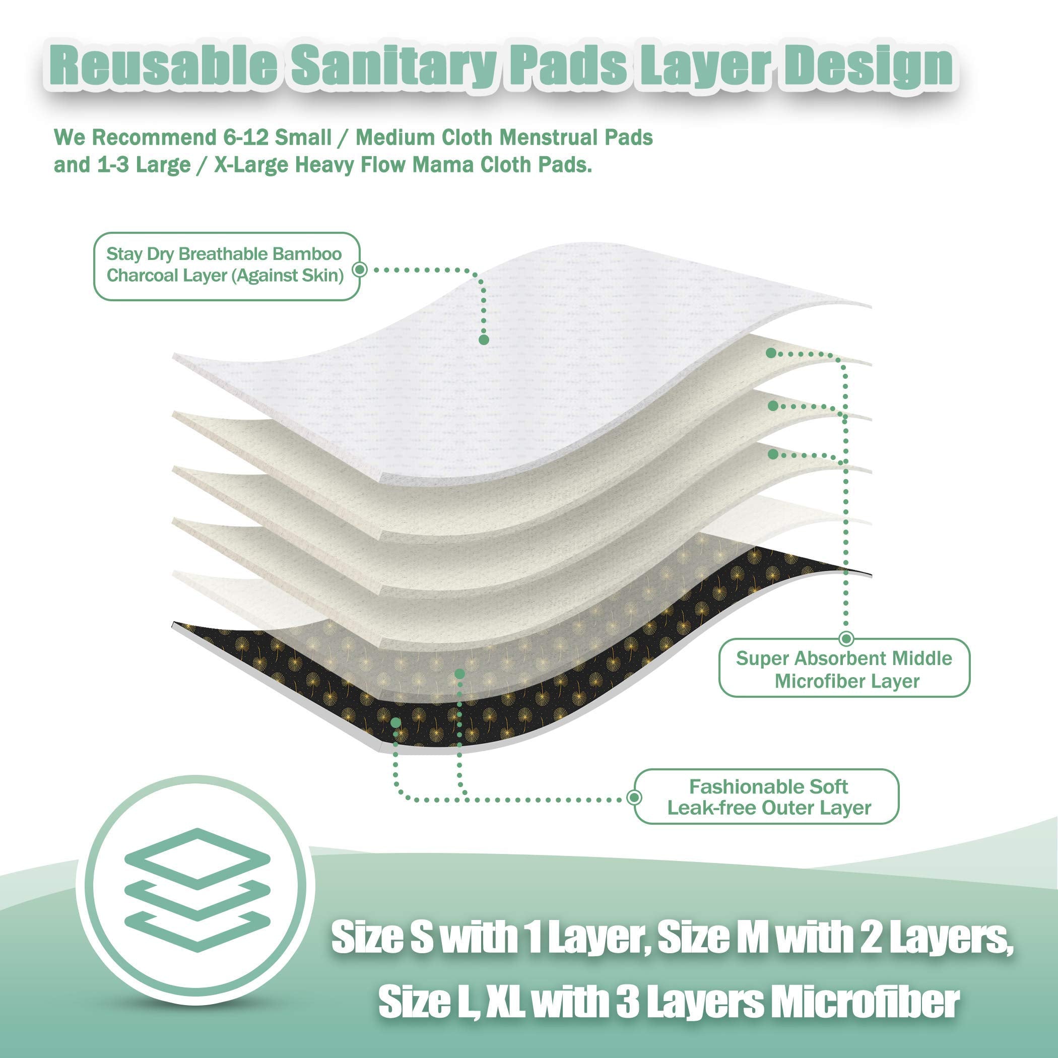 Wegreeco panales reutilizables tamaño grande para mayor protección nocturna.