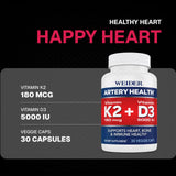 Weider Artery Health dosis alta de K2 y D3, apoya la deposición de calcio en huesos.