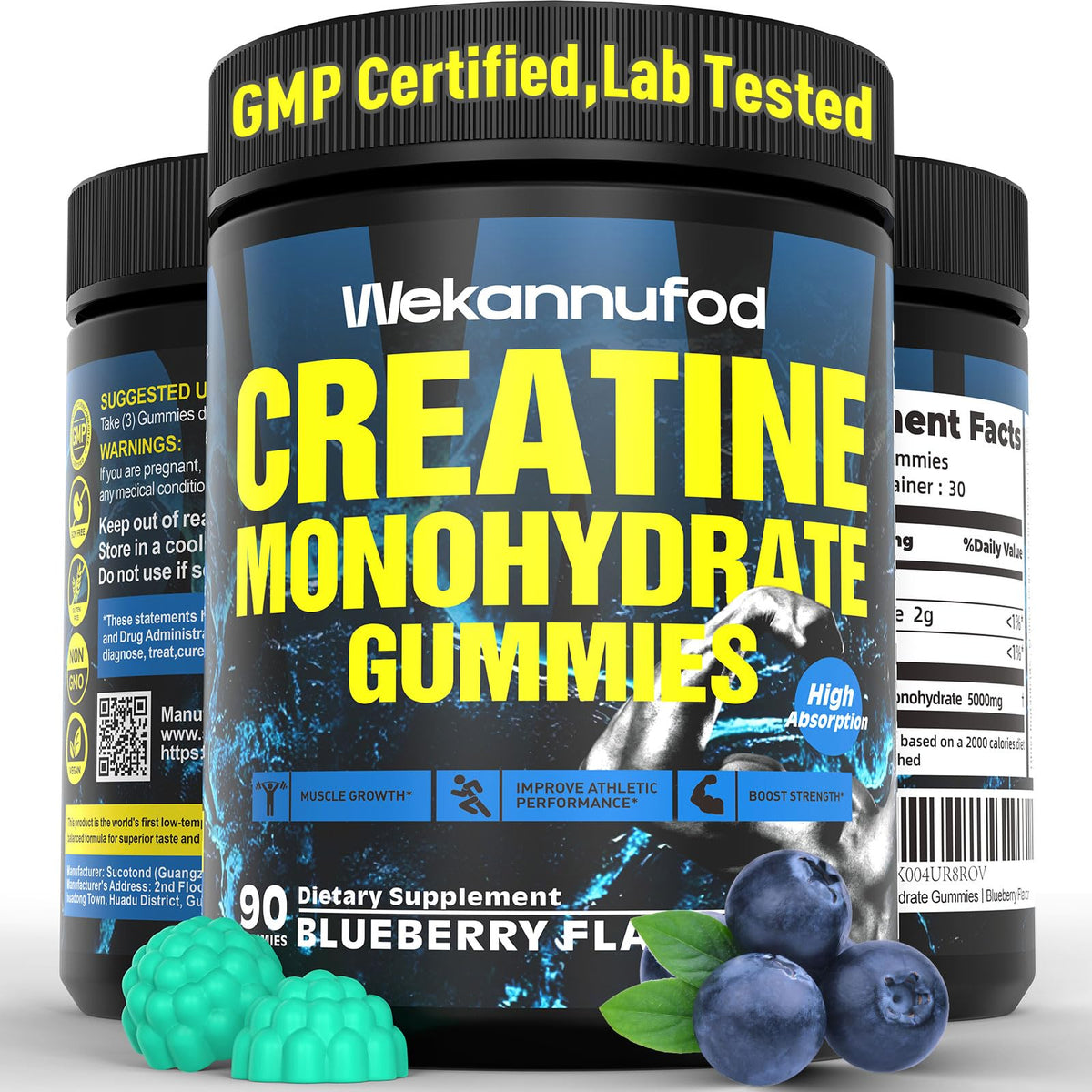 Gomitas Wekannufod de creatina monohidrato con sabor fresa sin azúcar para entrenamiento