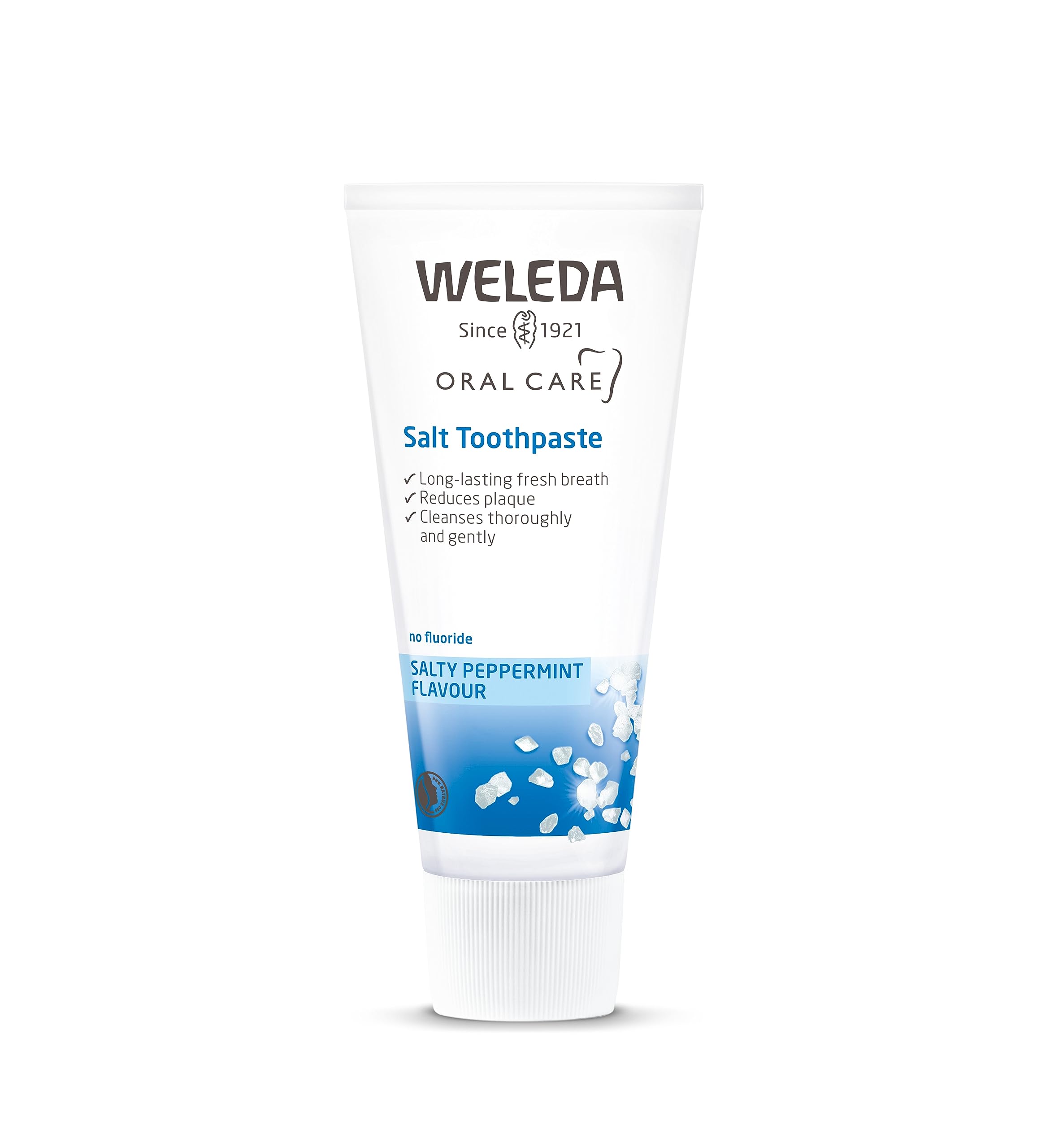 Envase elegante de Weleda Pasta de Dientes con Sal para la rutina diaria.
