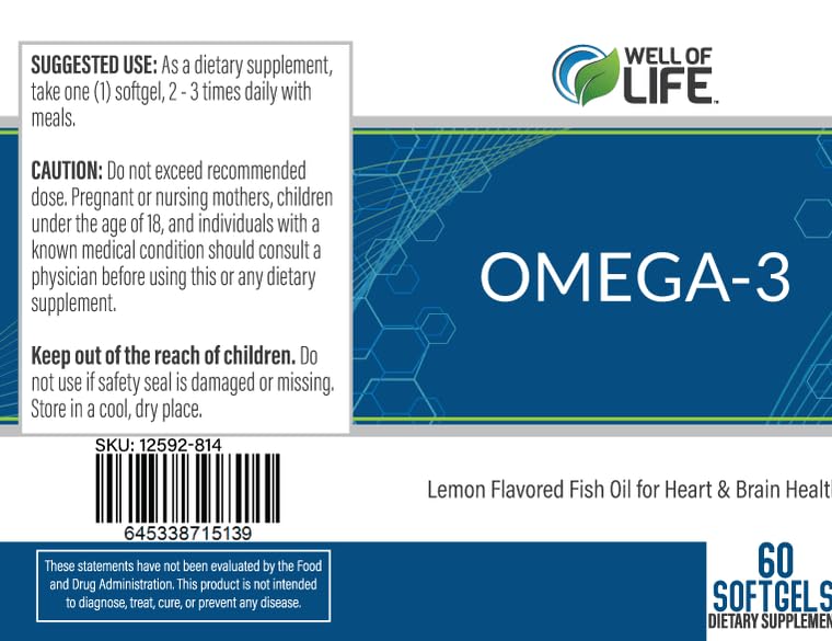 Well of Life Aceite de Pescado Omega-3, cápsulas, apoyo para movilidad articular diaria.