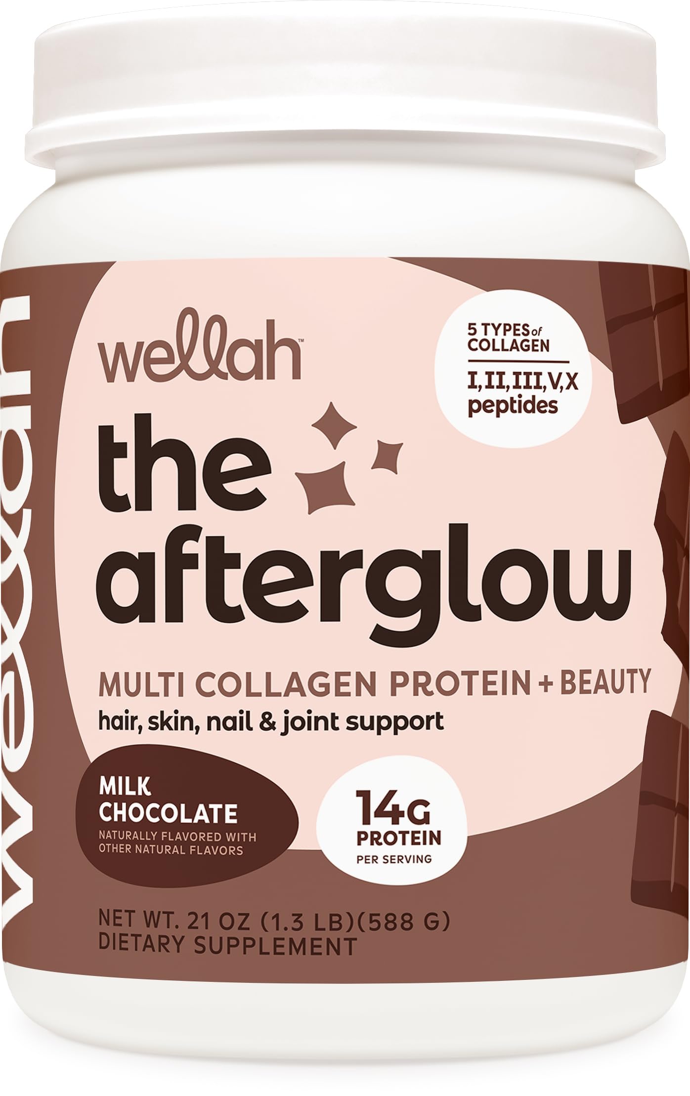 Wellah Afterglow Multi Collagen Chocolate botella, apoyo diario a cabello y piel