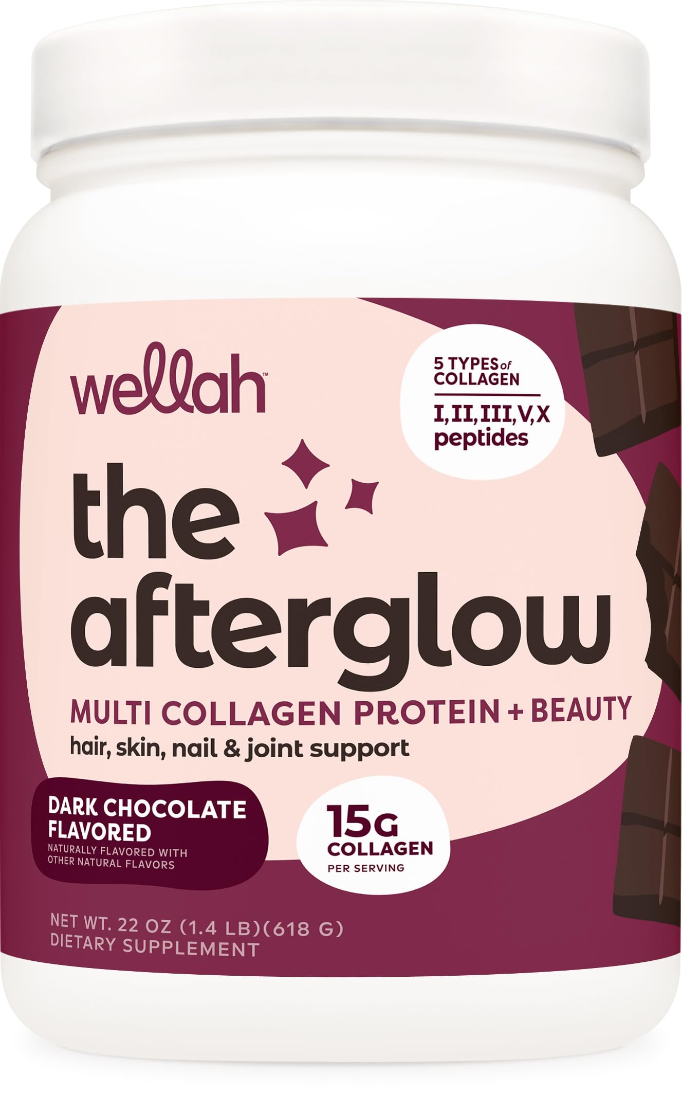 Wellah The Afterglow polvo chocolate oscuro, sabor delicioso para batidos proteínicos diarios
