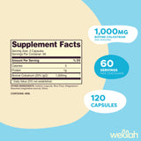 Wellah colostro cápsulas 1000 mg porción para apoyo diario de ingesta.