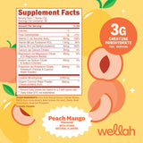 Wellah Creatina y Electrolitos, durazno mango, mezcla fácil para recuperación