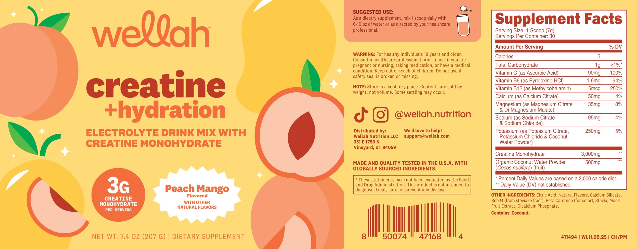 Uso diario de Wellah Creatina y Electrolitos, sabor durazno mango